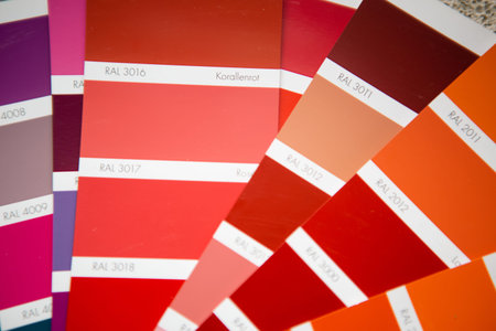 Selection of the paint color for decorative home repairs to the palette with layouts. A fan of...
