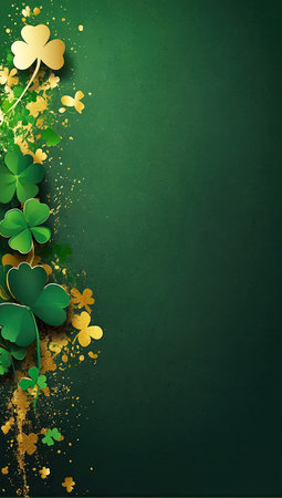 St. Patrick's Day holiday invitation with a place for text in a frame, a postcard with a green four-leaf clover. Banner, St. Patrick's background. AI generatedの素材