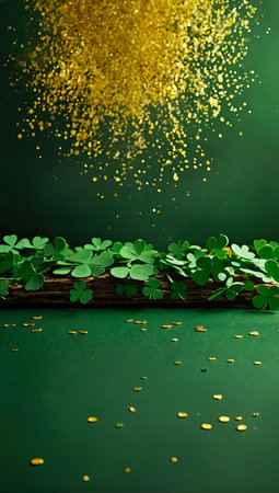 St. Patrick's Day holiday invitation with a place for text in a frame, a postcard with a green four-leaf clover. Banner, St. Patrick's background. AI generatedの素材