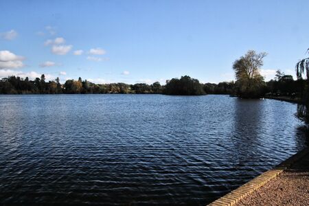 A view of the Mere at Ellemere in Shropshireの写真素材