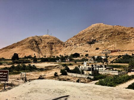 A view of the Mount of Temptation near Jericho in Israelの写真素材
