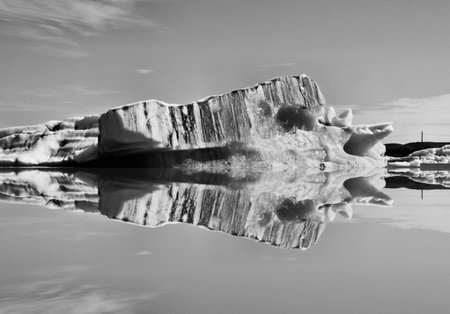 A view of the Jokulsarlon Glacier Lagoon in Iceland in Black and White