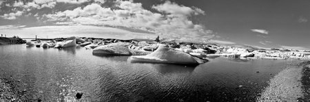 A view of the Jokulsarlon Glacier Lagoon in Iceland in Black and White