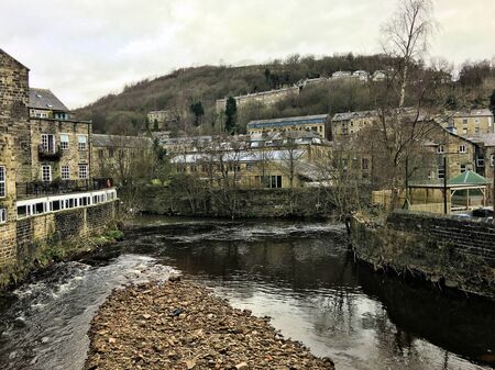 A view of Hebden Bridge in Yorkshireの写真素材