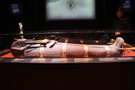 A view of a relic at the Tutankhamun exhibition in Londo in March 2020のeditorial素材