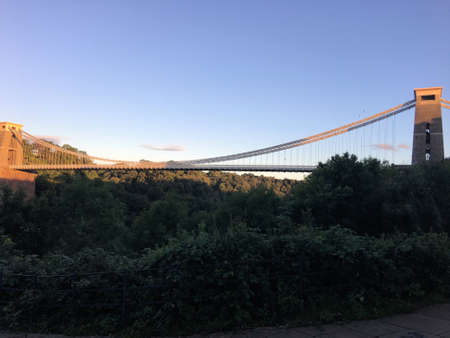 A view of the Clifton Suspension Bridge in the early morningの写真素材