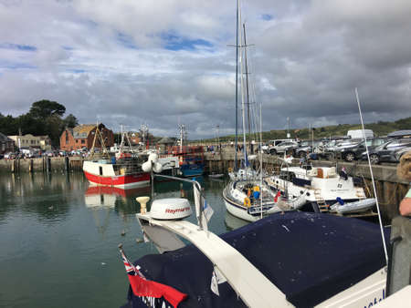 A view of the Harbour at Padstow in Cornwall showing all the boatsのeditorial素材
