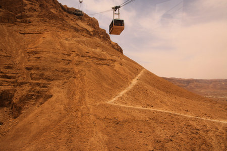 A view of the old Israeli Fortress of Masada showing the way upの写真素材