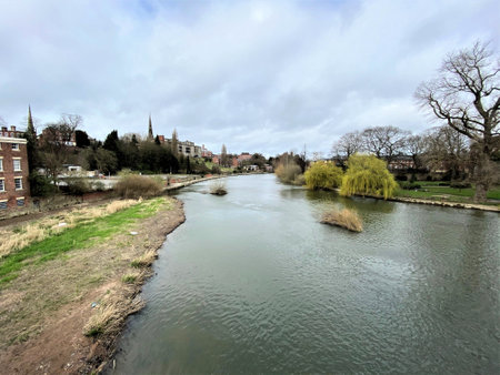 A view of the River Severn in Shrewsburyの写真素材