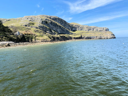 Beautiful seascape with blue sky and clouds. Nature composition. A view of the Welsh Coastline near Llandudnoの写真素材