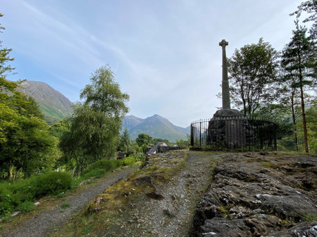 Stone cross on the memorial to the McDonalds in Glencoe, Scotlandの写真素材