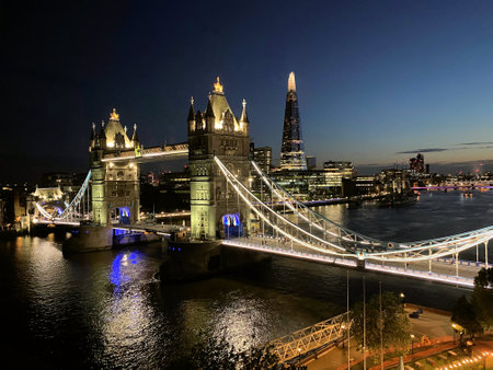 Tower Bridge at dusk, London, England, United Kingdom.の写真素材