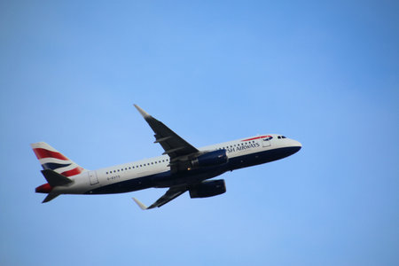 An aeroplane taking off from London's Heathrow Airportのeditorial素材