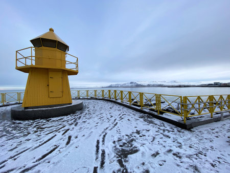 View of Reykjavik, Iceland from the shore of the seaの写真素材