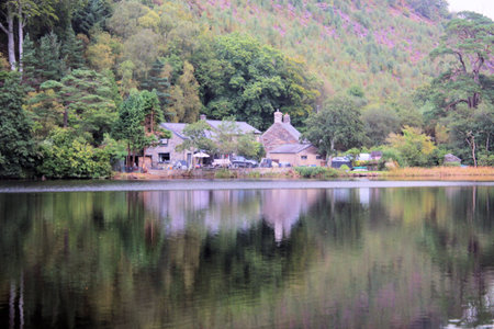 A view of the North Wales Countryside near Llyn Mawr in Snowdoniaの写真素材