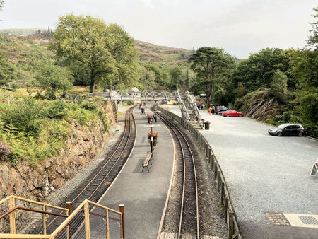 A view of a train station in North Wales.のeditorial素材