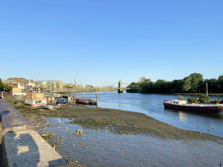 A view of Hammersmith Bridge in Londonの写真素材