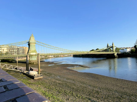 A view of Hammersmith Bridge in Londonの写真素材
