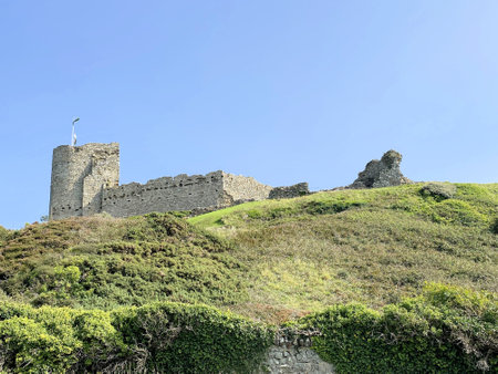 Ruins of the medieval castle of Criccieth in North Walesのeditorial素材