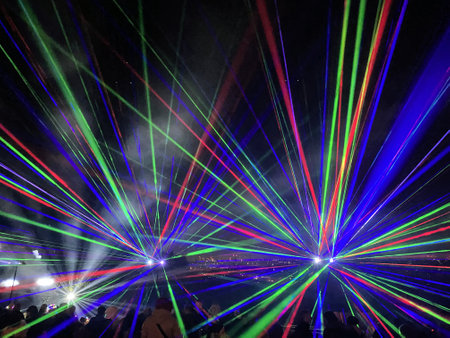 Colorful laser show in the grounds of Alexandra Palace in London, closeup of photoのeditorial素材