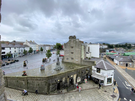 A view of Caernarfon Town on a rainy dayのeditorial素材
