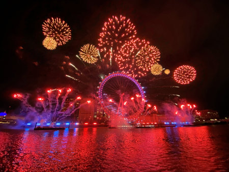 A view of the London 2024 New Years eve Fireworks celebrationのeditorial素材