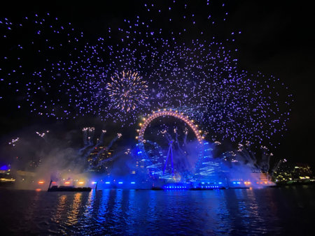 A view of the London 2024 New Years eve Fireworks celebrationのeditorial素材