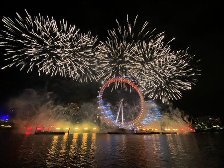 A view of the London 2024 New Years eve Fireworks celebrationのeditorial素材