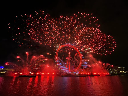 A view of the London 2024 New Years eve Fireworks celebrationのeditorial素材