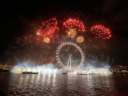 A view of the London 2024 New Years eve Fireworks celebrationのeditorial素材
