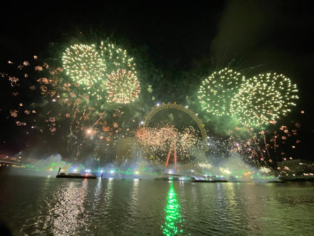 A view of the London 2024 New Years eve Fireworks celebration