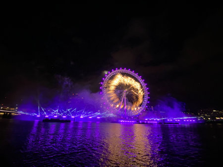 Beautiful firework display for celebration happy new year and merry christmasのeditorial素材