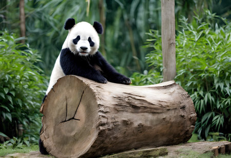 A close up of a Giant Panda in the woodsの素材