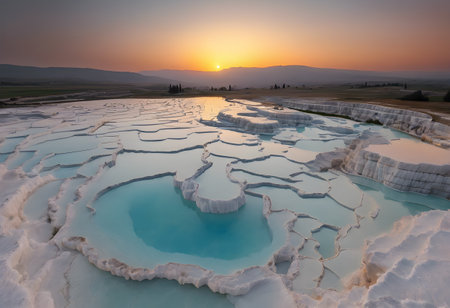 Natural travertine pools and terraces in Pamukkale, Turkeyの素材
