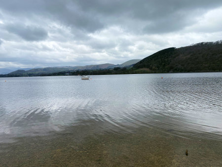 A view of Lake Ullswater in the Lake Districtの写真素材
