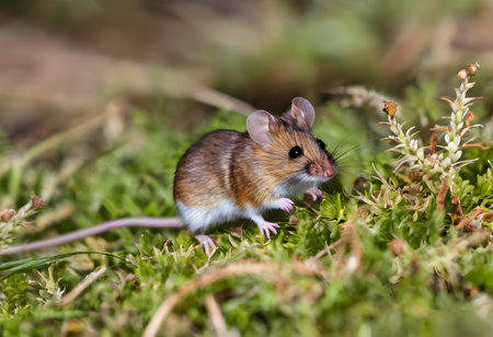 Image of brown mouse (Hamsterus europaeus) on nature background. Animalの素材