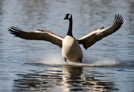 Canada Goose (Branta canadensis) landing on a lakeの素材