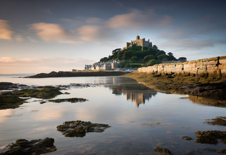Castle of St Malo at sunset, Brittany, France.の素材