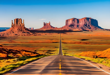 Road to Monument Valley in Navajo Tribal Lands of Arizona and Utah USAの素材