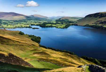 Beautiful landscape image of Lake District in England during summer with blue skyの素材