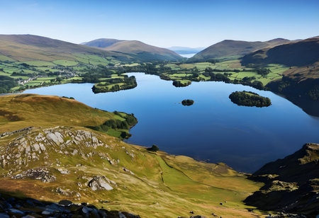 Aerial view of Lake District National Park in England, United Kingdomの素材