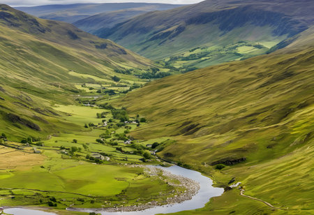 Aerial view of the Cairngorms National Park in Scotlandの素材