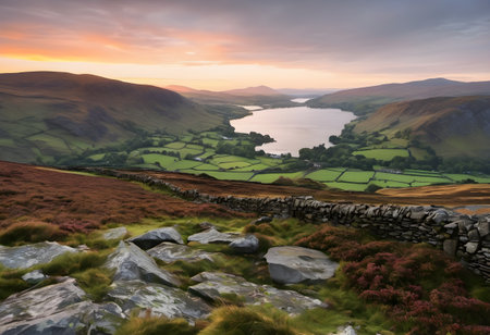 Sunset over the Lake District in England, United Kingdom.            .の素材