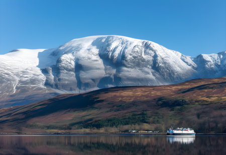 Beautiful landscape image of snow-capped mountain range in Scotlandの素材