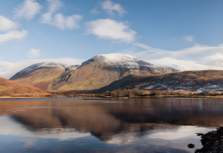 Reflection of Snowdonia in Glencoe, Scotland, UKの素材