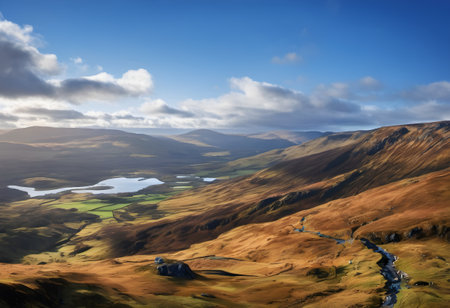 Beautiful landscape of Scotland, United Kingdom. Computer generated image.の素材