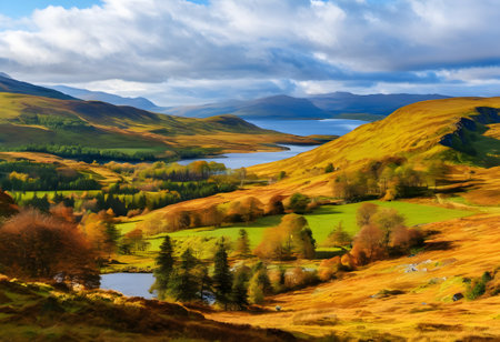 Beautiful autumn landscape image of Lake District National Park, England, UKの素材