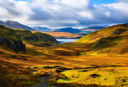Panoramic view of mountains and lake in Scotland, United Kingdomの素材