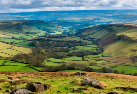 A view of the Cumbria countryside in the Peak District National Parkの素材