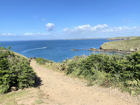 Hiking trail on the north coast of Cornwall, England, UK